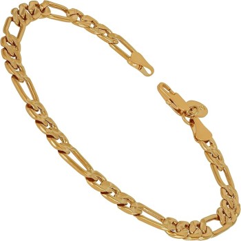 Swiss Diamond Cut Figaro Bracelet 24k Real Gold Plated Bracelets for Women and Mens Bracelet