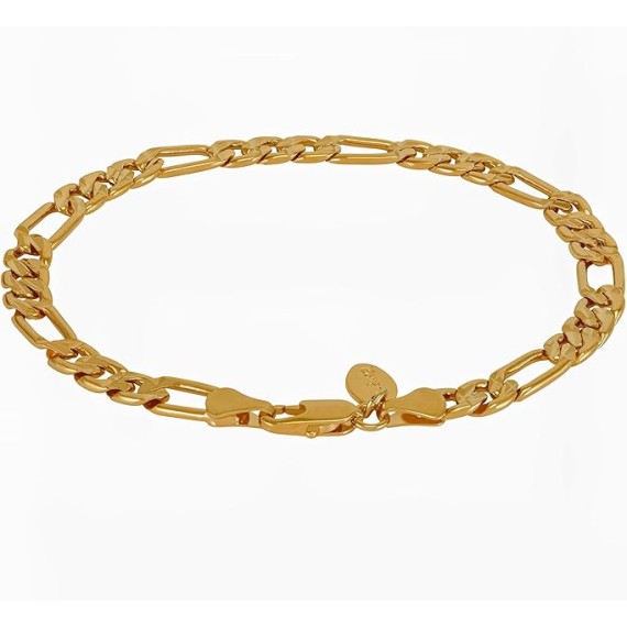 Swiss Diamond Cut Figaro Bracelet 24k Real Gold Plated Bracelets for Women and Mens Bracelet