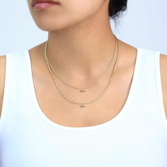 10K Yellow Gold Rope Diamond Cut Chain Necklace/Lengths 16"- 30" / Widths 1.5mm - 10mm / Italian Made Jewelry for Men and Women