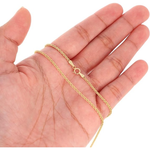 10K Yellow Gold Rope Diamond Cut Chain Necklace/Lengths 16"- 30" / Widths 1.5mm - 10mm / Italian Made Jewelry for Men and Women