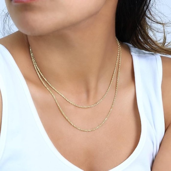 10K Yellow Gold Rope Diamond Cut Chain Necklace/Lengths 16"- 30" / Widths 1.5mm - 10mm / Italian Made Jewelry for Men and Women
