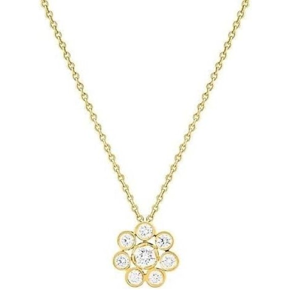 1.50Ct Round Cut Lab Created Diamond Flower Shape Pendant 14K Yellow Gold Plated Chain By Elegantbalaji