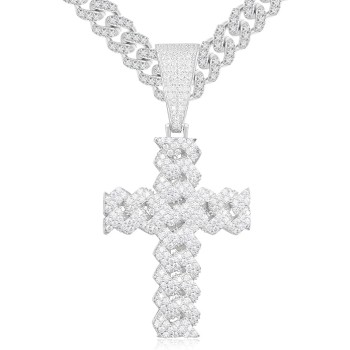 Moissanite Cross Necklace 2.7 Carat Iced Out Moissanite Cross Pendant 925 Sterling Silver Cross Chain Necklace D Color VVS1 Diamond 18k Gold Plated Christian Pendant