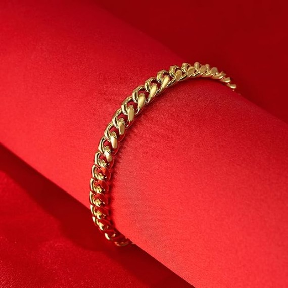 7mm Miami Cuban Link Women and Mens Bracelet 24k Real Gold Plated Bracelet