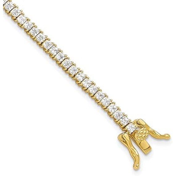 925 Sterling Silver Gold 3mm Princess-cut Square Cubic Zirconia CZ 7.75 inch Tennis Bracelet