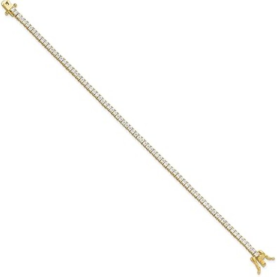 925 Sterling Silver Gold 3mm Princess-cut Square Cubic Zirconia CZ 7.75 inch Tennis Bracelet