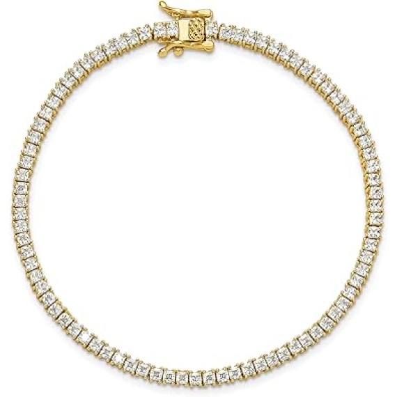 925 Sterling Silver Gold 3mm Princess-cut Square Cubic Zirconia CZ 7.75 inch Tennis Bracelet