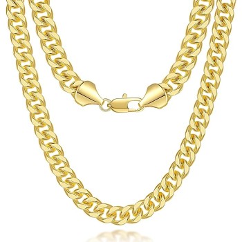 7MM Gold Necklace 14K Gold Chain Necklace Woman Mens Chain Necklaces Gold Cuban Link Chain for Men & Women Non Tarnish Gold Necklace Cuban Chain 16'' 18'' 20'' 22'' 24'' 26'' 30''