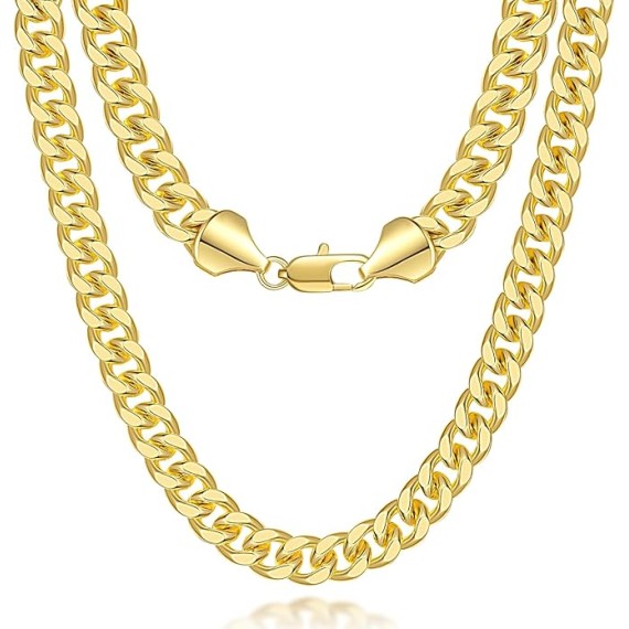 7MM Gold Necklace 14K Gold Chain Necklace Woman Mens Chain Necklaces Gold Cuban Link Chain for Men & Women Non Tarnish Gold Necklace Cuban Chain 16'' 18'' 20'' 22'' 24'' 26'' 30''