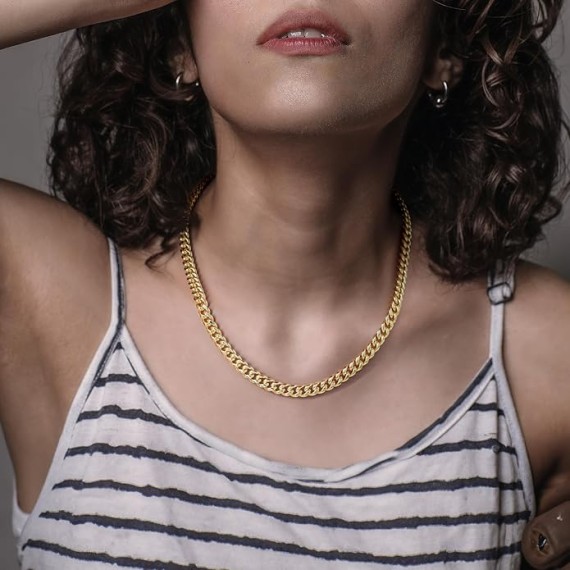 7MM Gold Necklace 14K Gold Chain Necklace Woman Mens Chain Necklaces Gold Cuban Link Chain for Men & Women Non Tarnish Gold Necklace Cuban Chain 16'' 18'' 20'' 22'' 24'' 26'' 30''