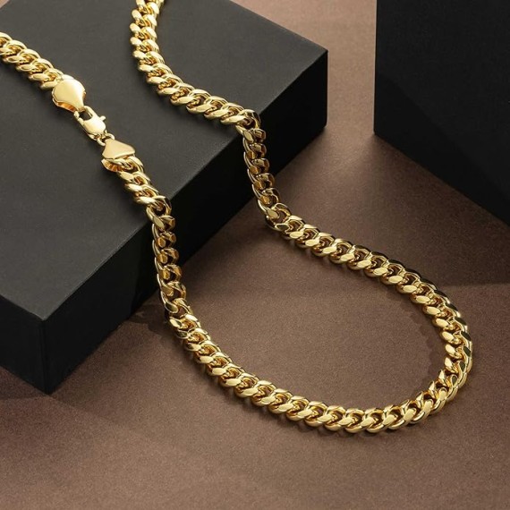 7MM Gold Necklace 14K Gold Chain Necklace Woman Mens Chain Necklaces Gold Cuban Link Chain for Men & Women Non Tarnish Gold Necklace Cuban Chain 16'' 18'' 20'' 22'' 24'' 26'' 30''