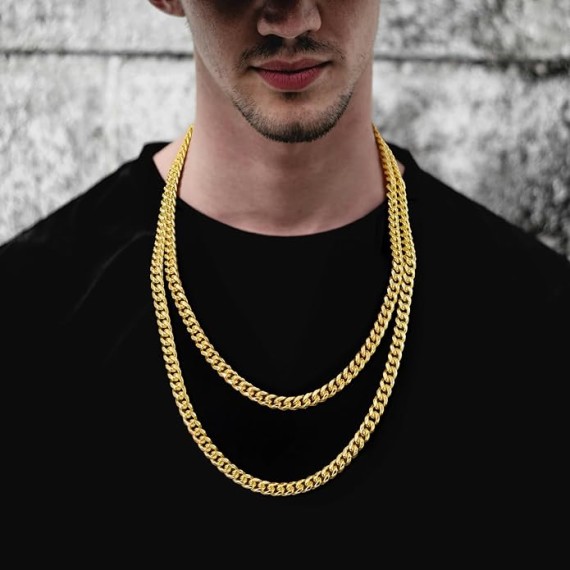 7MM Gold Necklace 14K Gold Chain Necklace Woman Mens Chain Necklaces Gold Cuban Link Chain for Men & Women Non Tarnish Gold Necklace Cuban Chain 16'' 18'' 20'' 22'' 24'' 26'' 30''