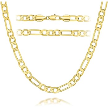 Gold Necklace for Women 14K Gold Chain Necklace for Women & Men Figaro Chain for Mens Chain Necklaces 5mm Gold Chain for Men 16” 18” 20” 22” 24” 26” 30”