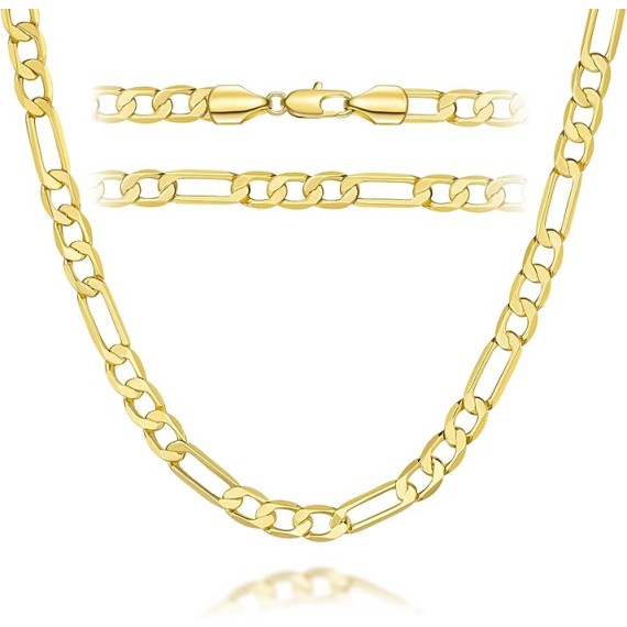 Gold Necklace for Women 14K Gold Chain Necklace for Women & Men Figaro Chain for Mens Chain Necklaces 5mm Gold Chain for Men 16” 18” 20” 22” 24” 26” 30”