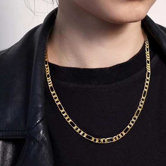 Gold Necklace for Women 14K Gold Chain Necklace for Women & Men Figaro Chain for Mens Chain Necklaces 5mm Gold Chain for Men 16” 18” 20” 22” 24” 26” 30”