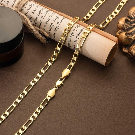 Gold Necklace for Women 14K Gold Chain Necklace for Women & Men Figaro Chain for Mens Chain Necklaces 5mm Gold Chain for Men 16” 18” 20” 22” 24” 26” 30”