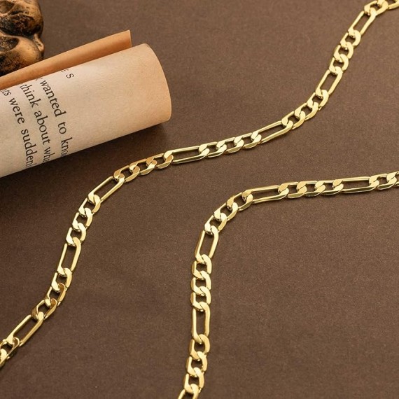 Gold Necklace for Women 14K Gold Chain Necklace for Women & Men Figaro Chain for Mens Chain Necklaces 5mm Gold Chain for Men 16” 18” 20” 22” 24” 26” 30”