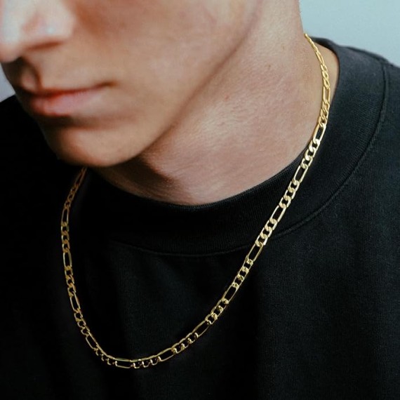 Gold Necklace for Women 14K Gold Chain Necklace for Women & Men Figaro Chain for Mens Chain Necklaces 5mm Gold Chain for Men 16” 18” 20” 22” 24” 26” 30”
