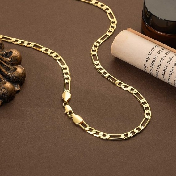 Gold Necklace for Women 14K Gold Chain Necklace for Women & Men Figaro Chain for Mens Chain Necklaces 5mm Gold Chain for Men 16” 18” 20” 22” 24” 26” 30”