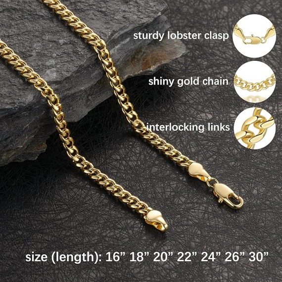 Gold Necklace for Women Gold Necklace for Men 14K Gold Cuban Link Chain for Men Dual Gender Non Tarnish Gold Necklace Men Necklace Chain 16 to 30 Inches