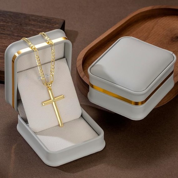Cross Necklace Gold Cross Necklace for Mens Cross Necklaces Faithful Figaro Cross Chain Gold Cross Pendant Timeless Elegance 20", 22", 24"