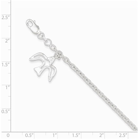 Solid 925 Sterling Silver Dove Pendant Charm Bracelet - with Secure Lobster Lock Clasp (17mm)