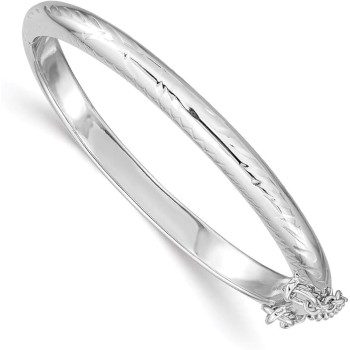 Sterling Silver Rhod. Plated Text. with Safety Hinged Child's Bangle (4mm)