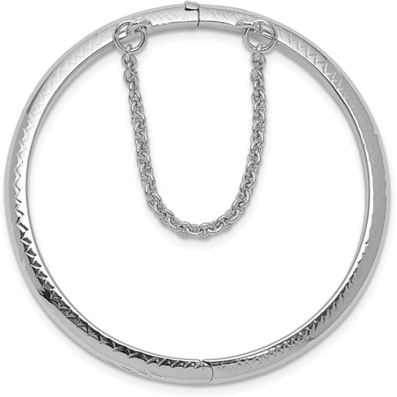 Sterling Silver Rhod. Plated Text. with Safety Hinged Child's Bangle (4mm)
