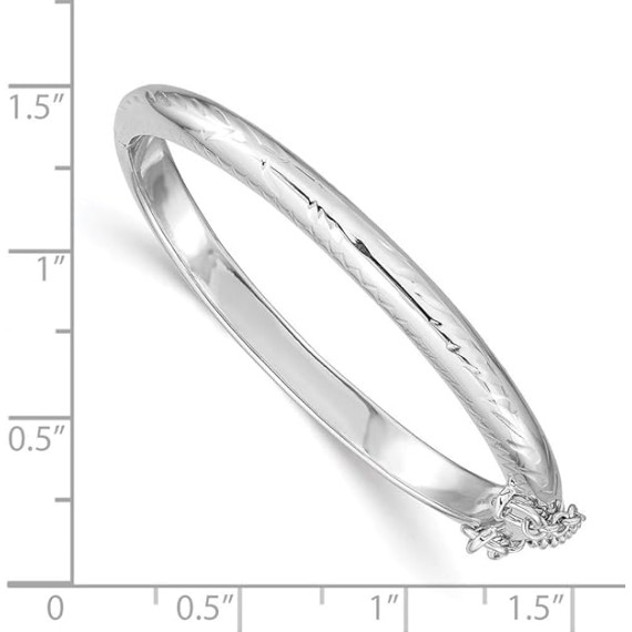 Sterling Silver Rhod. Plated Text. with Safety Hinged Child's Bangle (4mm)