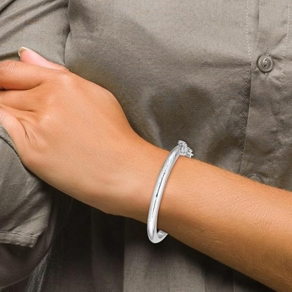 Sterling Silver Rhod. Plated Text. with Safety Hinged Child's Bangle (4mm)