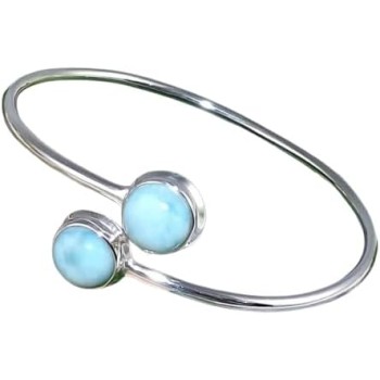 Blue Larimar Gemstone 925 Sterling Silver 0.80Ct Bezel Bangle for Wedding & Engagement Wear Perfect for Womens Gift