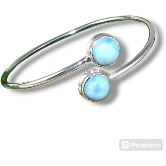 Blue Larimar Gemstone 925 Sterling Silver 0.80Ct Bezel Bangle for Wedding & Engagement Wear Perfect for Womens Gift