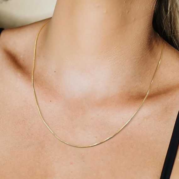 Necklaces for Women 14K Gold Chain Necklace for Women Thin Gold Box Chain Thin Necklace Chain Minimalist Classic Thin Gold Necklace 16,18,20,22,24,26in