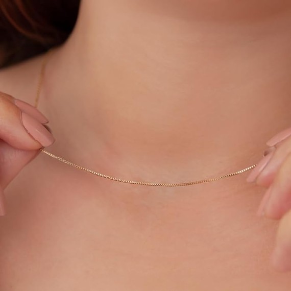 Necklaces for Women 14K Gold Chain Necklace for Women Thin Gold Box Chain Thin Necklace Chain Minimalist Classic Thin Gold Necklace 16,18,20,22,24,26in