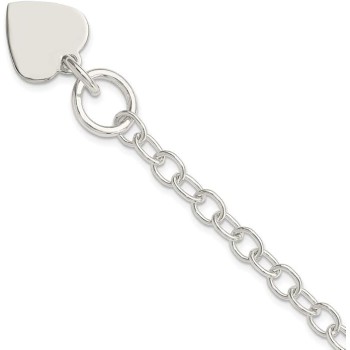 Polished Engravable Personalized Custom 925 Sterling Silver Polished Heart Charm Bracelet For Women Length 7.5 inches Width 15 mm