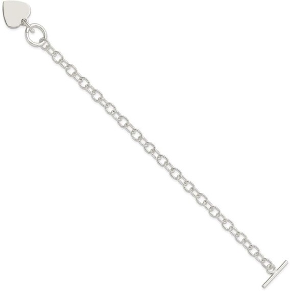 Polished Engravable Personalized Custom 925 Sterling Silver Polished Heart Charm Bracelet For Women Length 7.5 inches Width 15 mm