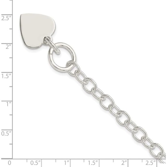 Polished Engravable Personalized Custom 925 Sterling Silver Polished Heart Charm Bracelet For Women Length 7.5 inches Width 15 mm