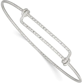 925 Sterling Silver Polished and Sparkle Cut 1.65mm 8 9.5inch Expandable Cuff Stackable Bangle Bracelet - Bangle Bracelet for Women