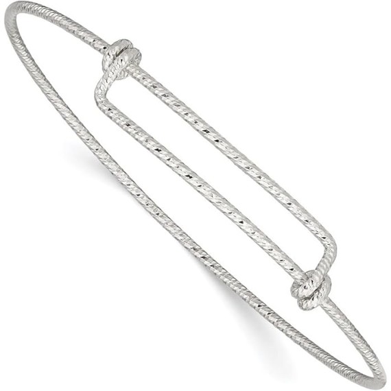 925 Sterling Silver Polished and Sparkle Cut 1.65mm 8 9.5inch Expandable Cuff Stackable Bangle Bracelet - Bangle Bracelet for Women