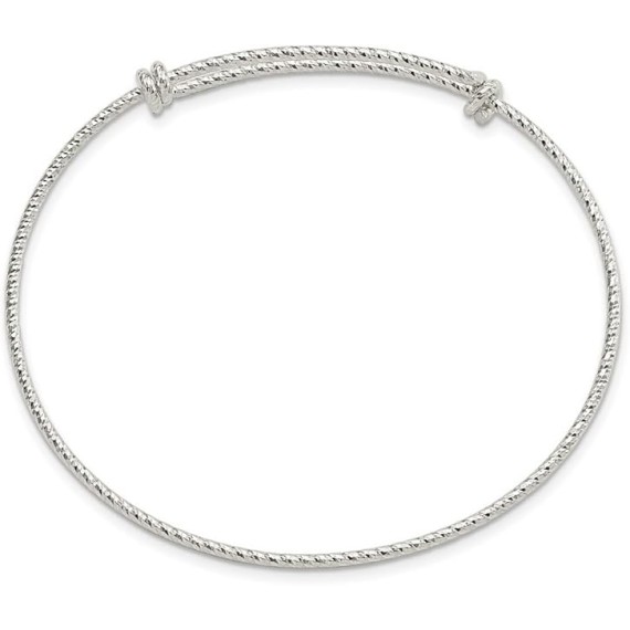 925 Sterling Silver Polished and Sparkle Cut 1.65mm 8 9.5inch Expandable Cuff Stackable Bangle Bracelet - Bangle Bracelet for Women
