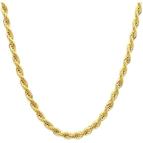14K Yellow Gold Twisted Rope Necklace, 3.2mm & 4.2mm Width, Great Gift for Men and Women (Available in Lengths from 16 to 36 Inches) (4.2mm, 22，inch)