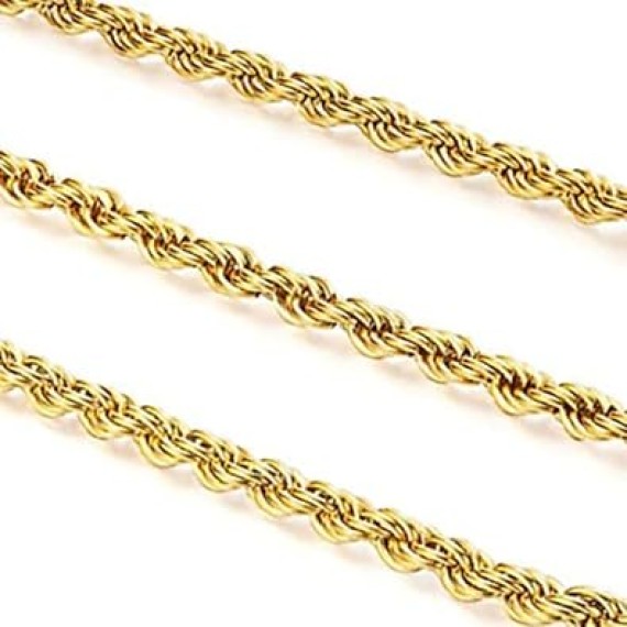 14K Yellow Gold Twisted Rope Necklace, 3.2mm & 4.2mm Width, Great Gift for Men and Women (Available in Lengths from 16 to 36 Inches) (4.2mm, 22，inch)