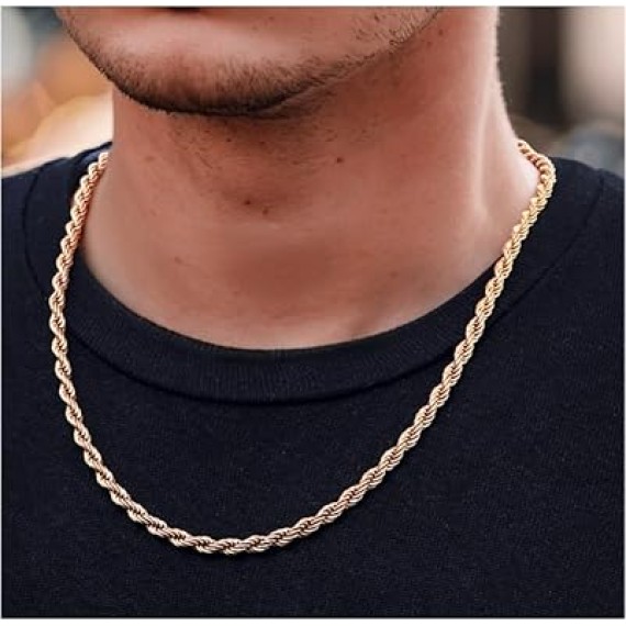 14K Yellow Gold Twisted Rope Necklace, 3.2mm & 4.2mm Width, Great Gift for Men and Women (Available in Lengths from 16 to 36 Inches) (4.2mm, 22，inch)